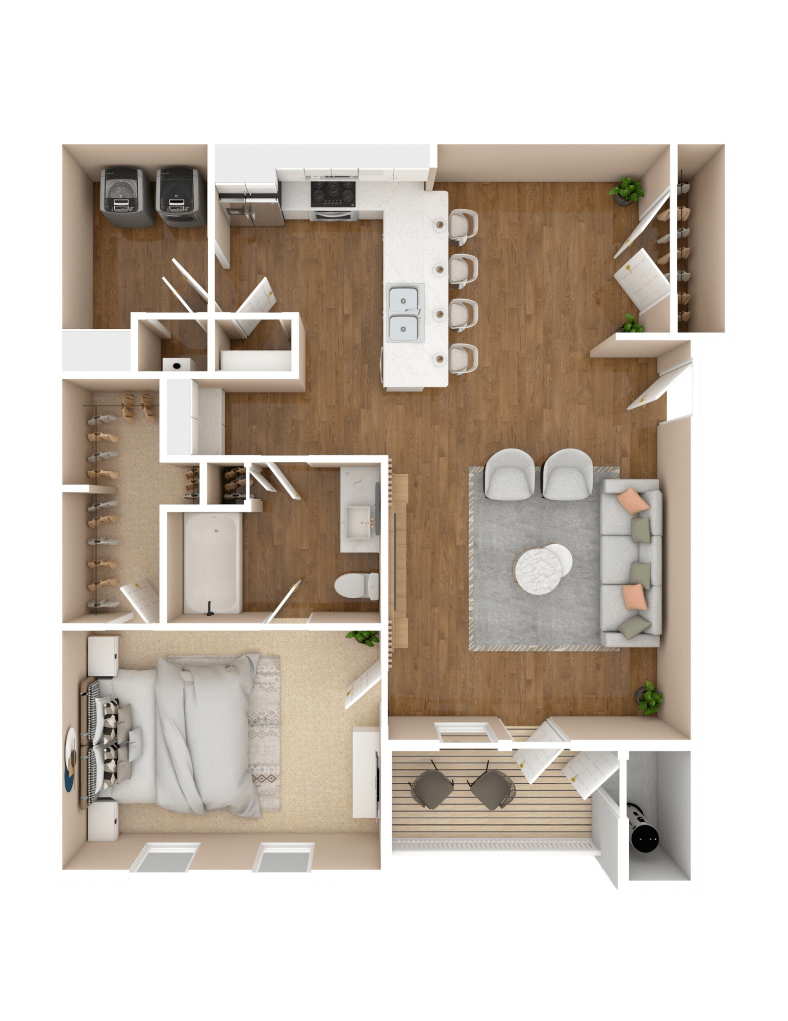 Floor plan for 1 bed, 1 bath, 902 sqft